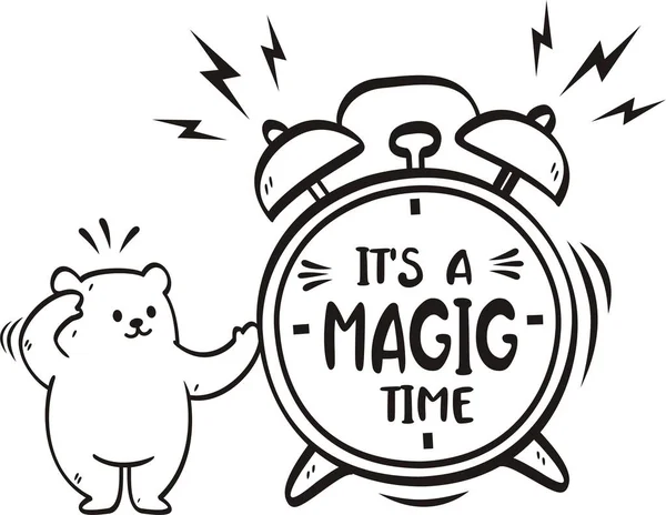 Handwritten Word Magic Time Cute Bear Vector Illustration — Stock Vector