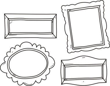 Vektör seti Vintage Fotoğraf çerçeveleri, el çizilmiş doodle tarzı