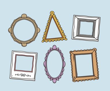 Vektör seti Vintage Fotoğraf çerçeveleri, el çizilmiş doodle tarzı