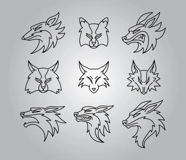 Set Fox Head Vector Illustration — Stock Vector