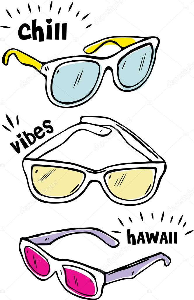 Doodle style sunglasses on paper background, vector illustration