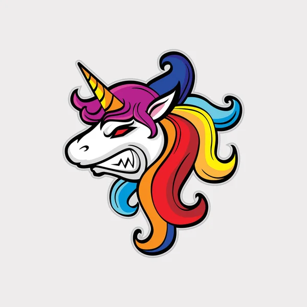 Mascota Vectorial Dibujos Animados Ilustración Una Cabeza Unicornio Enojada — Archivo Imágenes Vectoriales