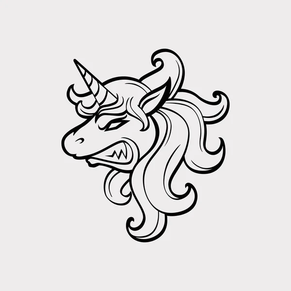 Mascota Vectorial Dibujos Animados Ilustración Una Cabeza Unicornio Enojada — Archivo Imágenes Vectoriales