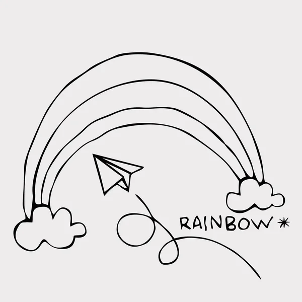 Doodle Arco Iris Con Nubes Ilustración Vectorial — Vector de stock