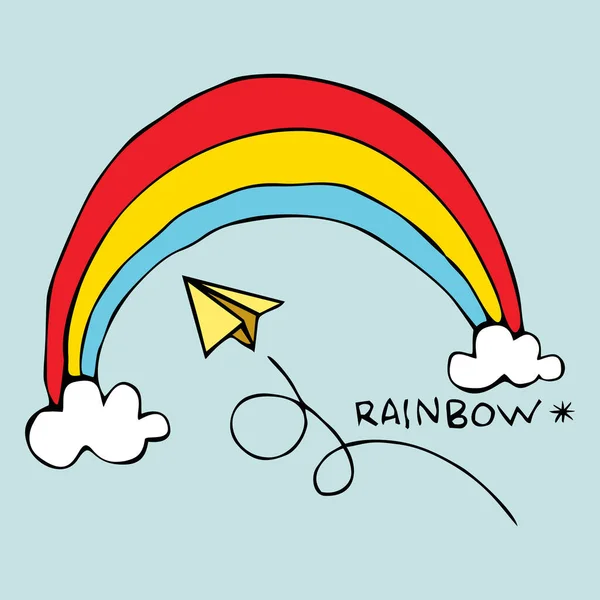 Doodle Rainbow Clouds Vector Illustration — стоковый вектор