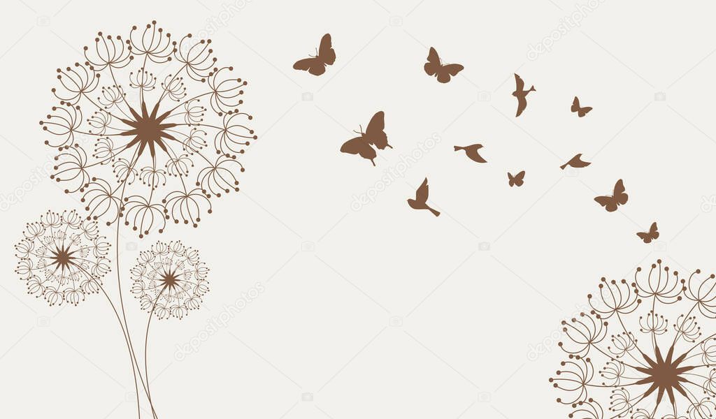 Hand drawn of dandelion with butterfly, vector illustration