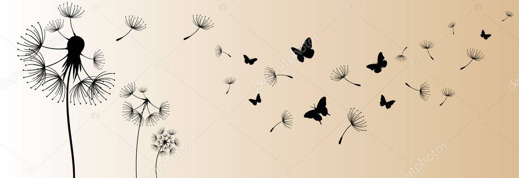 Hand drawn of dandelion with butterfly, vector illustration