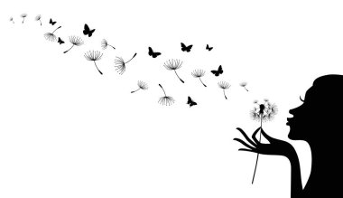 Karahindibaya uçan kız siluetinin vektör çizimi