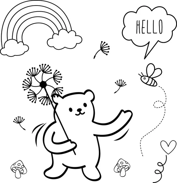 Cute Bear Dandelion Vector Illustration — Stock Vector