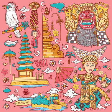 güzel bali endonezya izole illüstrasyon - Vektör