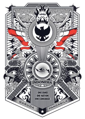 stock vector vintage frame of garuda pancasila indonesia illustration - Vector clipart