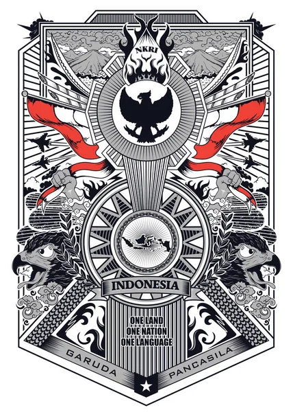 Stock Vector Vintage Frame Von Garuda Pancasila Indonesien Illustration Vektor — Stockvektor