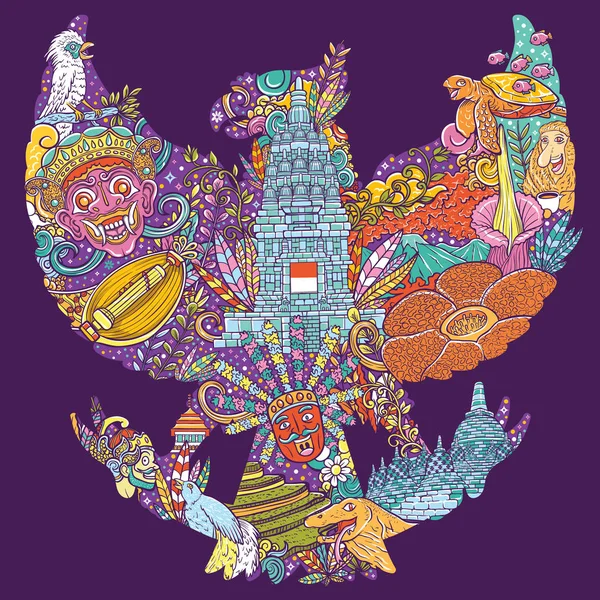 Kolorowe Rysunki Ilustracji Indonezji Garuda Pancasila Kształt Wektor — Wektor stockowy