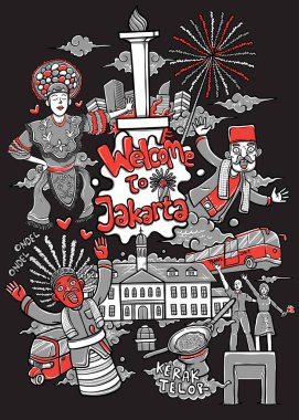 Jakarta karikatür illüstrasyon hoş geldiniz
