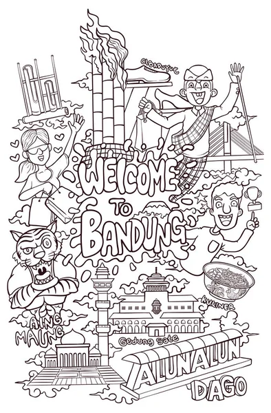 Ilustración General Bienvenida Ciudad Bandung — Archivo Imágenes Vectoriales