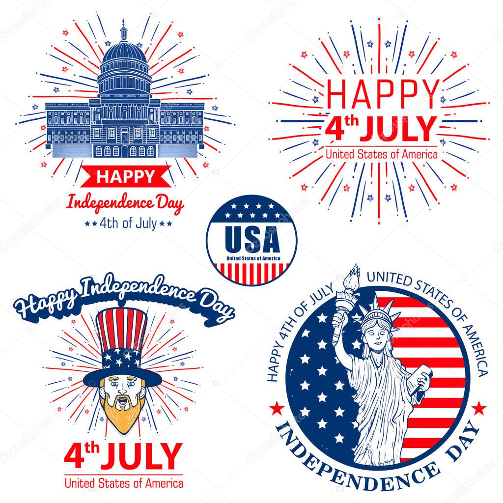 set of USA independence day badges