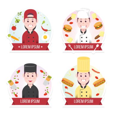 aşçı avatar profili seti, aşçılar üniforma, aşçılar şefler, şefler izole, aşçı insanlar, meslekler iş