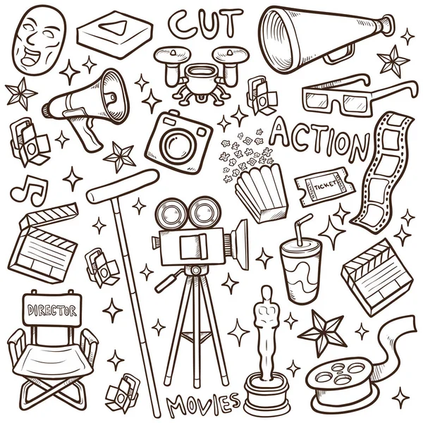 doodle film simgesi stok vektör anahat illüstrasyon ayarlar