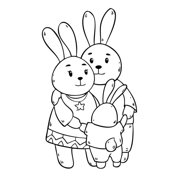 Векторная Иллюстрация Объятий Семейства Мультяшных Кроликов — стоковый вектор