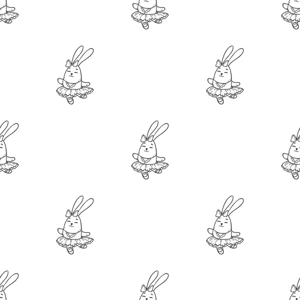 漫画バレリーナ ウサギとシームレスなベクトル パターン — ストックベクタ
