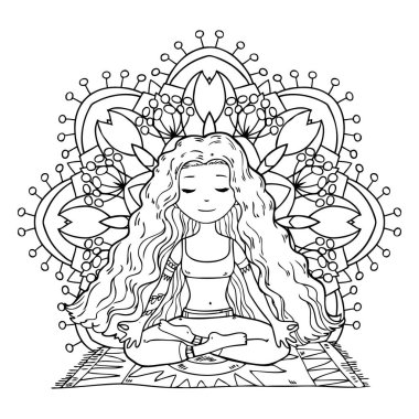 boyama kitabı için yoga kız desen
