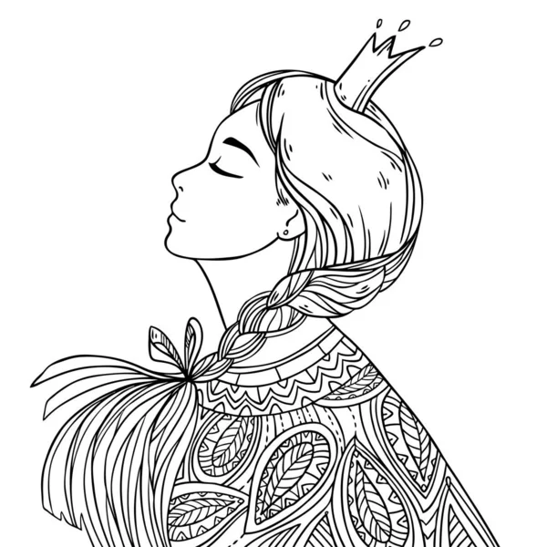 Принцесса Девочка Шаблон Раскраски Книги — стоковый вектор