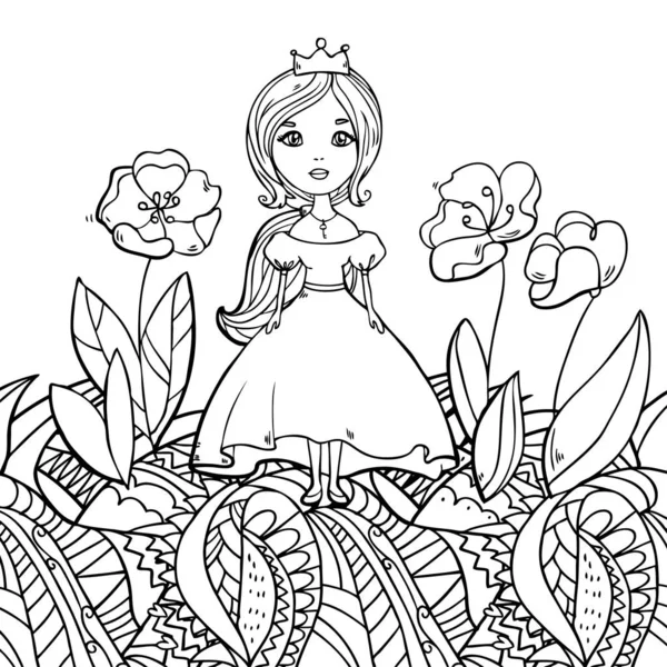 Princesse Fille Modèle Pour Livre Colorier — Image vectorielle