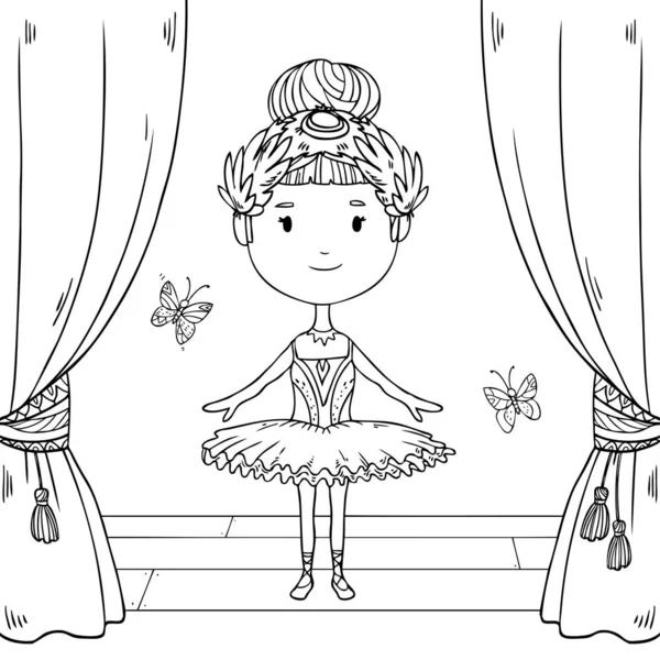 Ballerina Meisje Patroon Voor Kleurboek — Stockvector