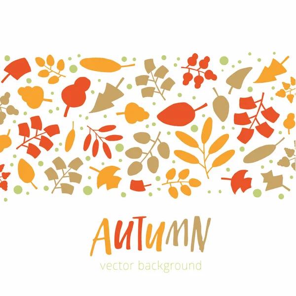 Vector Autumn Background Stripe Illustrated Fall Leaves Hand Lettered Autumn — Stock Vector