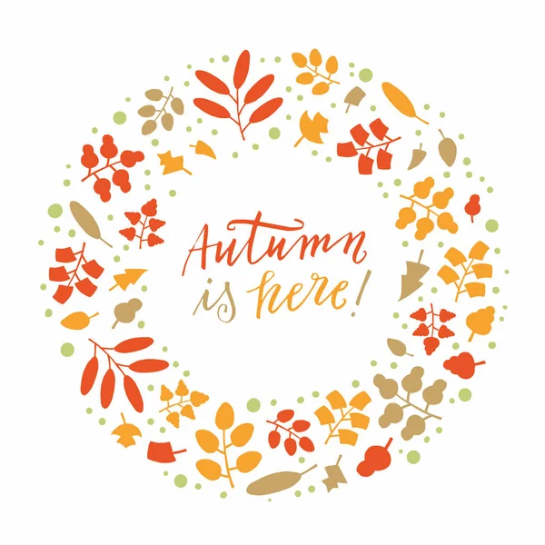 Autumn Circle Background Composed Illustrated Fall Leaves Vectog Graphic Design — Stock Vector