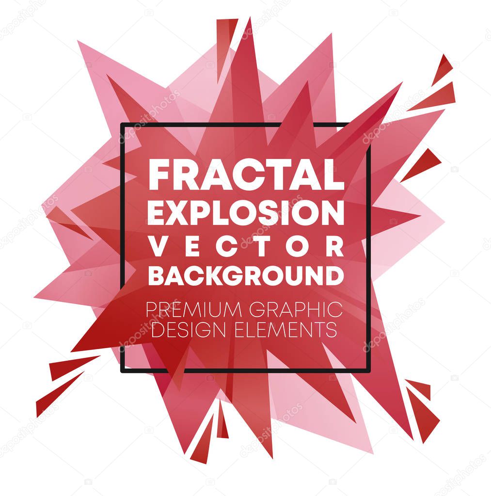 Big fractal explosion banner in a red color. Trinagular polygon shapes in black elegant frame. Modern graphics.