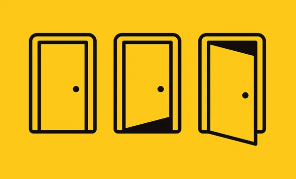 Set Three Door Icons Yellow Background Black Outline Vector Icon — Stock Vector