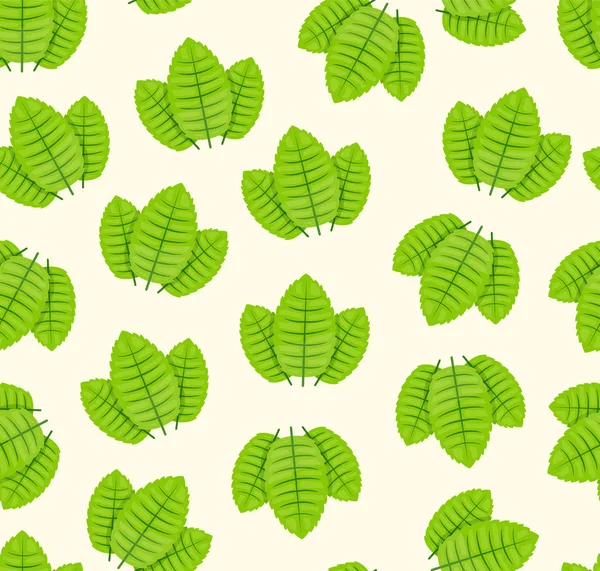 コミック スタイルのミントの葉のシームレスなパターン構成 ベクトル グラフィック デザイン要素 グリーティング カードやウェブサイトに最適です 明るい緑の植物葉無限パターン タイルとして構成 — ストックベクタ