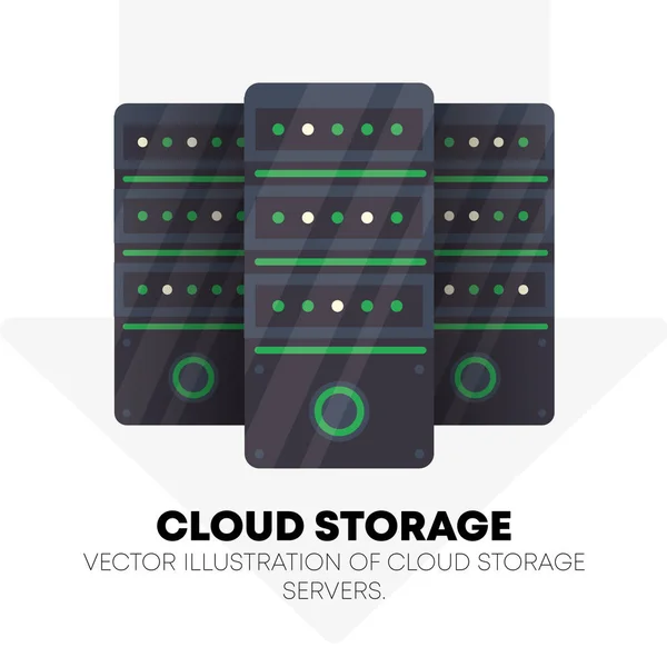 Modern Cloud Storage Data Center Illustration Three Server Units White — Stock Vector