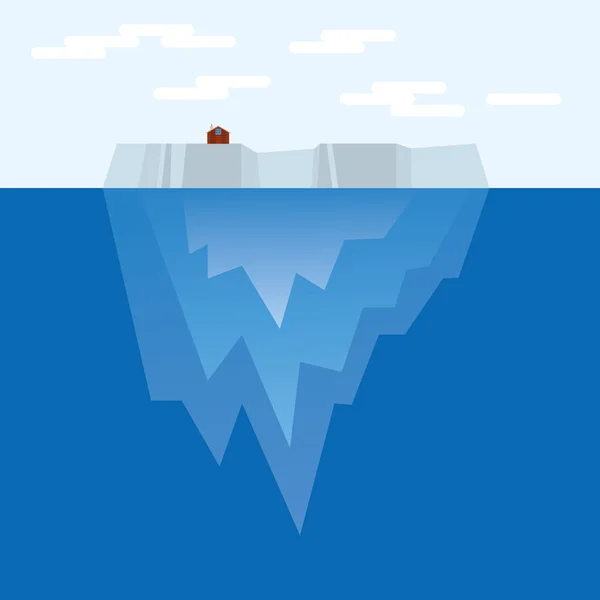 Ilustración Iceberg Simple Iceland Con Una Casita Superficie — Archivo Imágenes Vectoriales