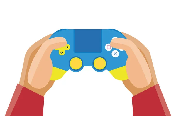 Hands Holding Bright Color Game Controller Isolated White Background Playing — Stock Vector