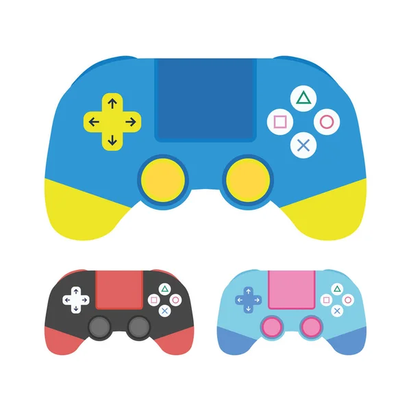 Collection Modern Video Game Controllers Console Pack Three Bright Color — Stock Vector