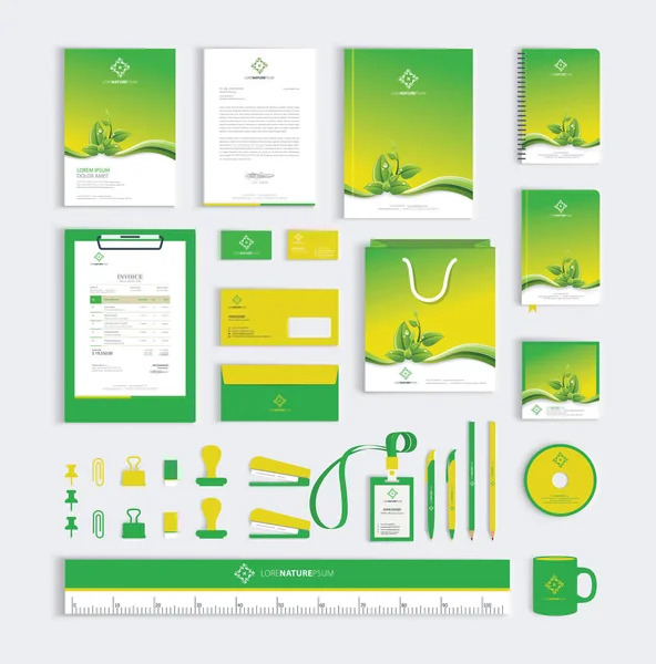 Modelo Design Identidade Corporativa Com Folhas Verdes — Vetor de Stock