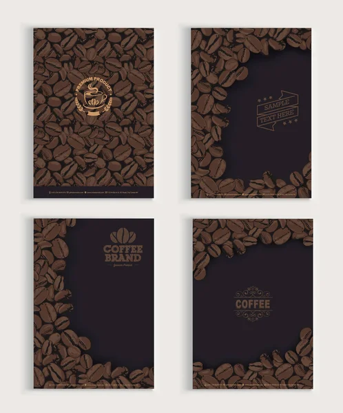 Conjunto Diseño Cubierta Granos Café — Vector de stock