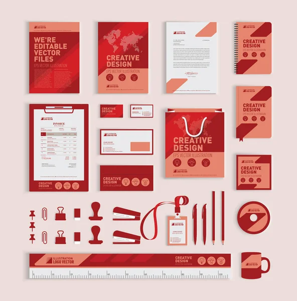 Modelo Design Identidade Corporativa Geométrica Vermelha — Vetor de Stock