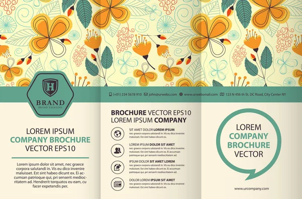 Plantilla Diseño Folleto Triple Con Fondo Floral — Archivo Imágenes Vectoriales