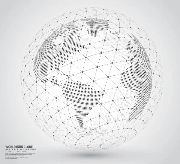 Mapa Mundo Pontilhado Tridimensional Com Esfregaço Wireframe —  Vetores de Stock