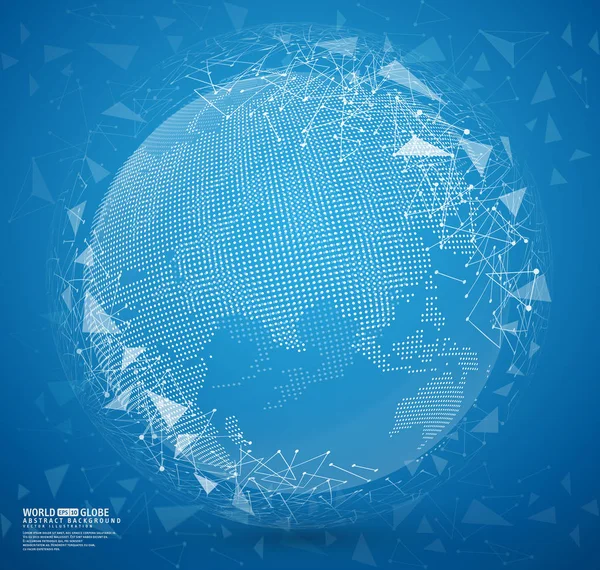 点と線を接続すると青い抽象世界地球 — ストックベクタ