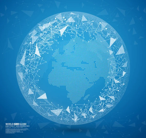 Globe Terrestre Abstrait Bleu Avec Des Points Des Lignes Connexion — Image vectorielle