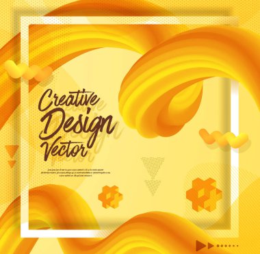 Sarı sıvı soyut poster tasarım 3d stili