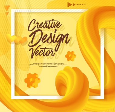 Sarı sıvı soyut poster tasarım 3d stili