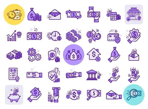 Conjunto Iconos Línea Vectorial Concepto Diseño Plano Para Negocios Finanzas — Vector de stock