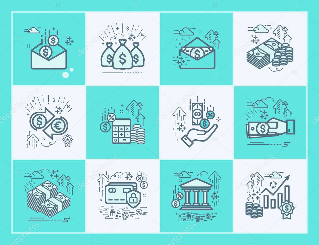 Set Vector line icons in flat design concept for business, finance, banking and accounting / Design elements infographic, logo and pictogram Collection.