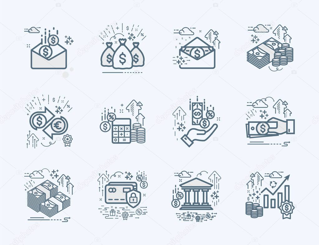 Set Vector line icons in flat design concept for business, finance, banking and accounting / Design elements infographic, logo and pictogram Collection.