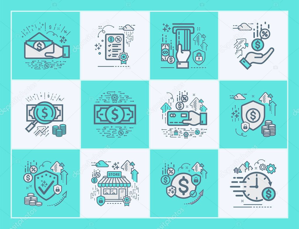 Set Vector line icons in flat design concept for business, finance, banking and accounting / Design elements infographic, logo and pictogram Collection.